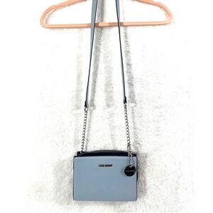 Steve Madden Mini Crossbody Wallet on a Chain Light Gray/Blue Faux Leather